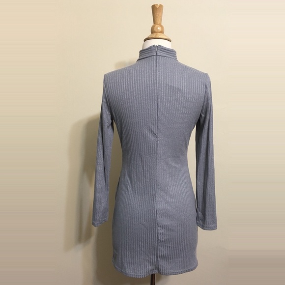 💥 CLEARANCE Choker Grey Ribbed Knit Bodycon Dress - Picture 4 of 5